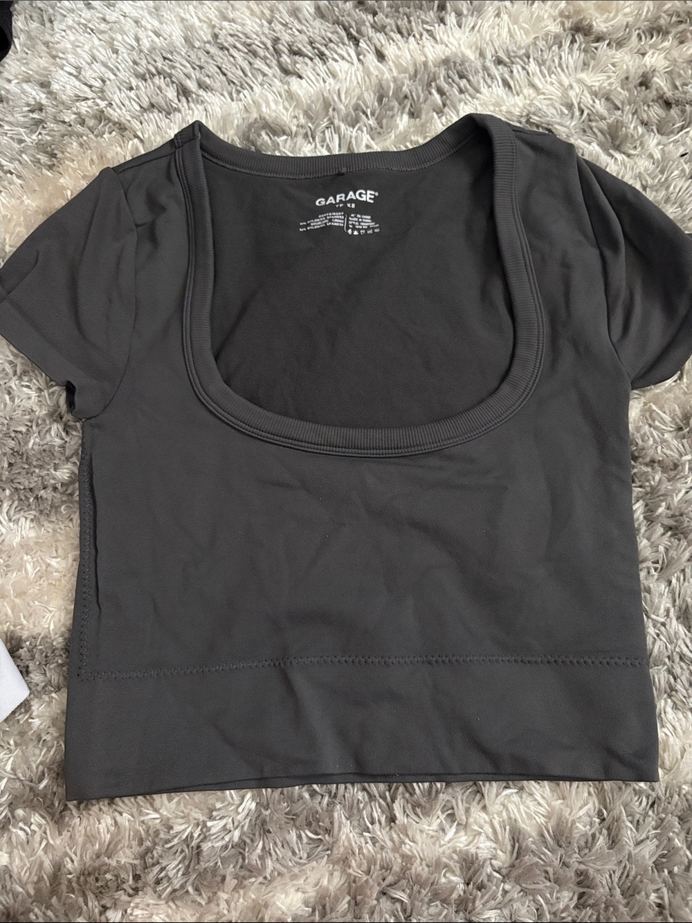 Garage Dark Grey Scoop Neck Cropped Tee